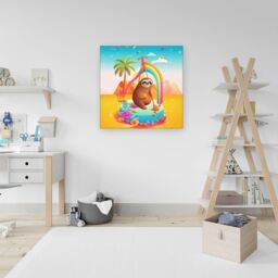 Warren Reed - Designer Sloth On A Beach Holiday Canvas in Yellow - Size: w40 inch x h40 inch - thumbnail 3