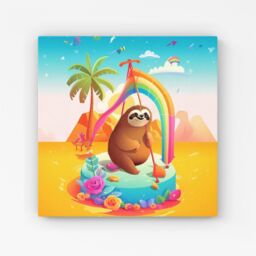 Warren Reed - Designer Sloth On A Beach Holiday Canvas in Yellow - Size: w40 inch x h40 inch - thumbnail 1
