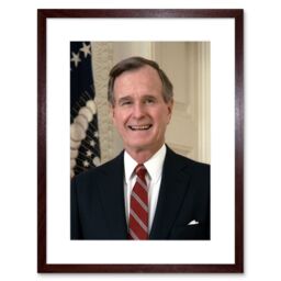 "Artery8 Wall Art Print US President George H W Bush Portrait Photo Artwork Framed 9X7 Inch in Brown - Size: W7"" x H9""" - thumbnail 1