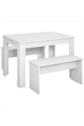 ERGOVEXA Kitchen Dining Table & 2 Benches Set, White