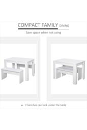 ERGOVEXA Kitchen Dining Table & 2 Benches Set, White - thumbnail 3