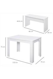 ERGOVEXA Kitchen Dining Table & 2 Benches Set, White - thumbnail 2