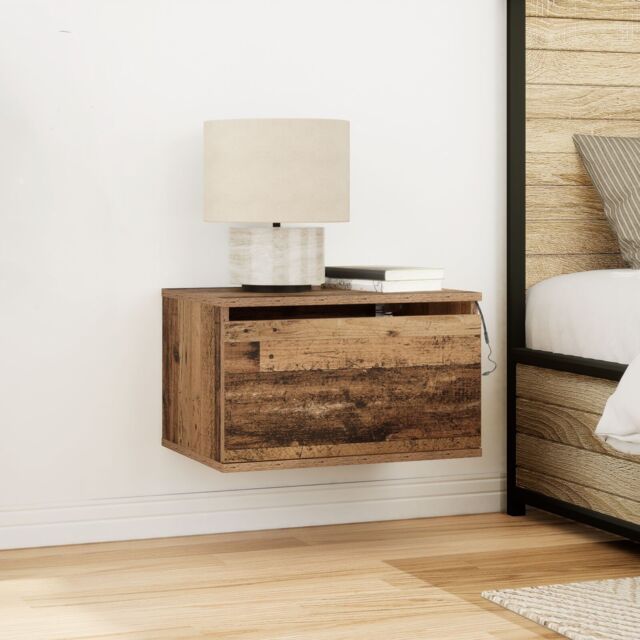 Berkfield Home Bedside Cabinets with LED Lights 2 pcs Wall-Mounted Old Wood in Brown - image 1