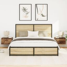 Berkfield Home Bedside Cabinets with LED Lights 2 pcs Wall-Mounted Old Wood in Brown - thumbnail 5