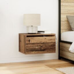 Berkfield Home Bedside Cabinets with LED Lights 2 pcs Wall-Mounted Old Wood in Brown - thumbnail 1