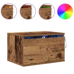 Berkfield Home Bedside Cabinets with LED Lights 2 pcs Wall-Mounted Old Wood in Brown - thumbnail 4