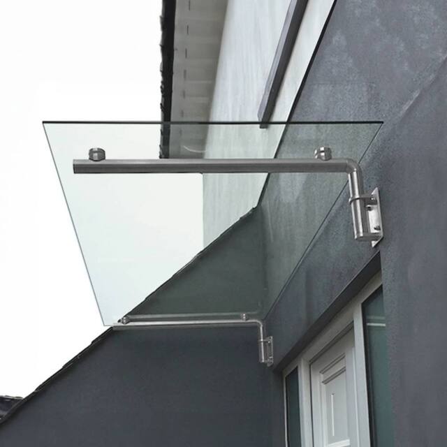 Monstershop Glass Door Canopy & Brackets - 144cm W x 80cm D in Silver - Size: 144 cm W x 80 cm D - image 1