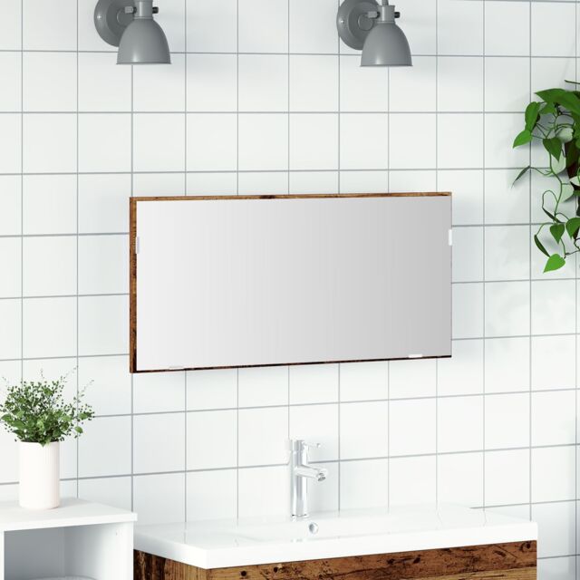 Berkfield Home Bathroom Mirror Cabinet with LED Light Old Wood 80x37 cm in Brown - image 1