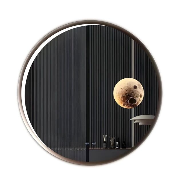 ENER-J Round LED Mirror with Moon Design - 70cm in White - Size: 100 cm x 100 cm - image 1
