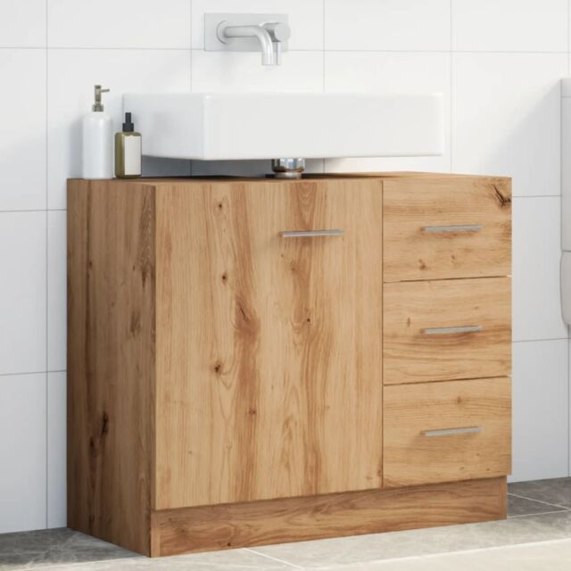 Berkfield Home Sink Cabinet Artisian Oak 63x30x54 cm Engineered Wood in Brown - Size: 63 x 30 x 54 cm - image 1