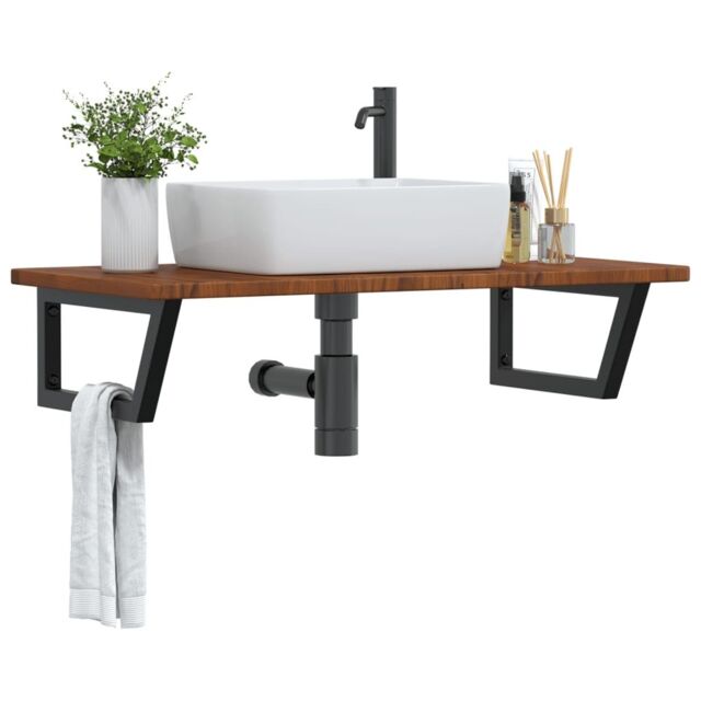 Berkfield Home Basin Shelf Wall Mounted Steel & Solid Wood Oak in Brown - image 1