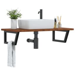 Berkfield Home Basin Shelf Wall Mounted Steel & Solid Wood Oak in Brown - thumbnail 1