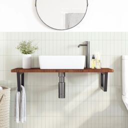 Berkfield Home Basin Shelf Wall Mounted Steel & Solid Wood Oak in Brown - thumbnail 3