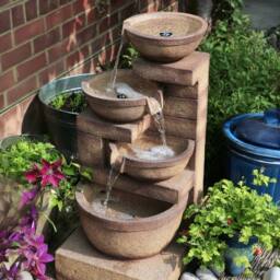 Primrose Kendal 4 Tier Cascade Water Fountain Garden Feature with Lights 86cm in Beige - thumbnail 5