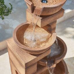 Primrose Kendal 4 Tier Cascade Water Fountain Garden Feature with Lights 86cm in Beige - thumbnail 2