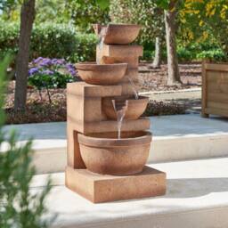 Primrose Kendal 4 Tier Cascade Water Fountain Garden Feature with Lights 86cm in Beige - thumbnail 1