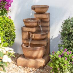 Primrose Kendal 4 Tier Cascade Water Fountain Garden Feature with Lights 86cm in Beige - thumbnail 6