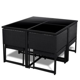 Berkfield Home 9 Piece Outdoor Dining Set with Cushions Poly Rattan Black - thumbnail 4
