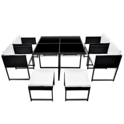 Berkfield Home 9 Piece Outdoor Dining Set with Cushions Poly Rattan Black - thumbnail 3