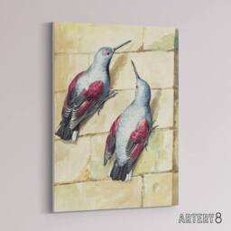 "Artery8 Two Wallcreepers Watercolour Painting Schouman Canvas Wall Art Print in Beige - Size: W12"" x H16""" - thumbnail 2