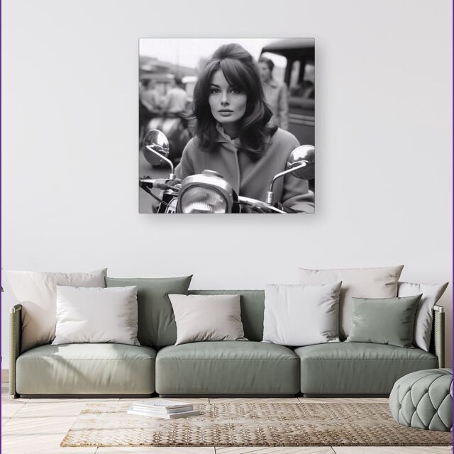 Warren Reed - Designer 1960 Out On The Bike Canvas in Black - Size: w40 inch x h40 inch - image 1