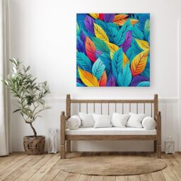 Warren Reed - Designer Bright Colourful Leaves Canvas in Blue - Size: w10 inch x h10 inch - thumbnail 3