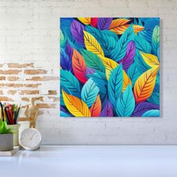 Warren Reed - Designer Bright Colourful Leaves Canvas in Blue - Size: w10 inch x h10 inch - thumbnail 2
