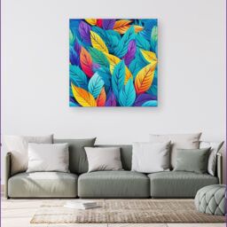 Warren Reed - Designer Bright Colourful Leaves Canvas in Blue - Size: w10 inch x h10 inch - thumbnail 4