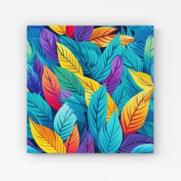 Warren Reed - Designer Bright Colourful Leaves Canvas in Blue - Size: w10 inch x h10 inch - thumbnail 1