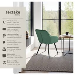 tectake Dining Chair Marilyn Set Of 6 - Dark Green / Black - Size: 6 Pack - thumbnail 2