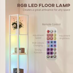 HOMCOM RGB LED Floor Lamp with Shelves & Remote Control for Bedroom, White - thumbnail 4