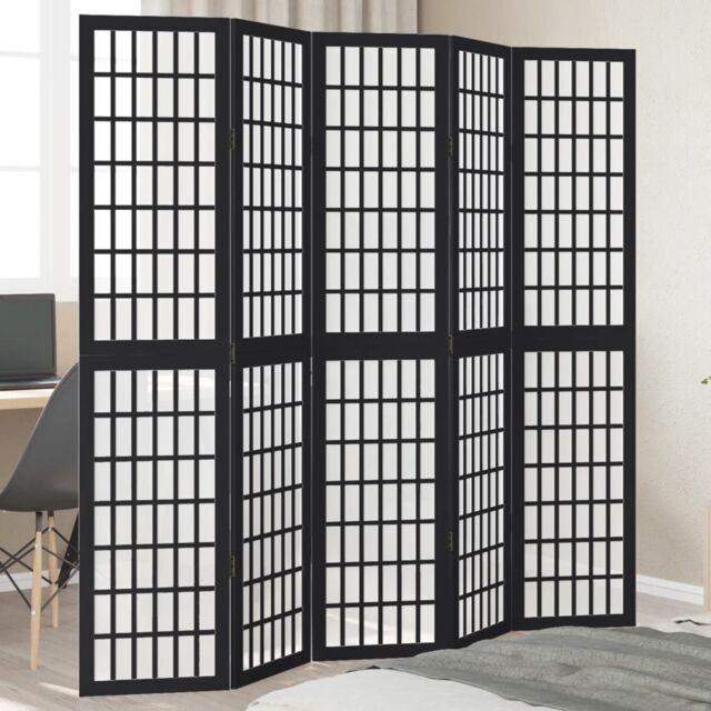 Berkfield Home Room Divider 5 Panels Black Solid Wood Paulownia - image 1