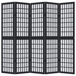 Berkfield Home Room Divider 5 Panels Black Solid Wood Paulownia - thumbnail 4