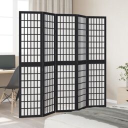 Berkfield Home Room Divider 5 Panels Black Solid Wood Paulownia - thumbnail 3