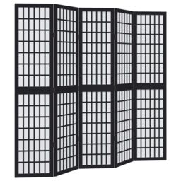 Berkfield Home Room Divider 5 Panels Black Solid Wood Paulownia - thumbnail 2