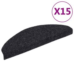 Berkfield Home 15 pcs Self-adhesive Stair Mats Needle Punch 65x21x4 cm Black - Size: Medium - thumbnail 2