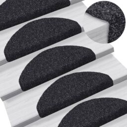 Berkfield Home 15 pcs Self-adhesive Stair Mats Needle Punch 65x21x4 cm Black - Size: Medium - thumbnail 1