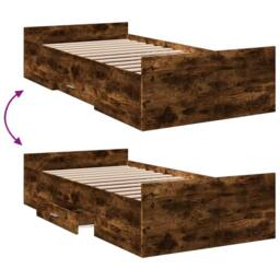 Berkfield Home Bed Frame with Drawers without Mattress Smoked Oak 90x190 cm Single in Brown - thumbnail 7