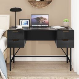 Gymax 120cm Home Office Desk Computer Desk With 4 Drawers & Metal Legs in Black - thumbnail 3