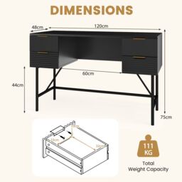 Gymax 120cm Home Office Desk Computer Desk With 4 Drawers & Metal Legs in Black - thumbnail 2