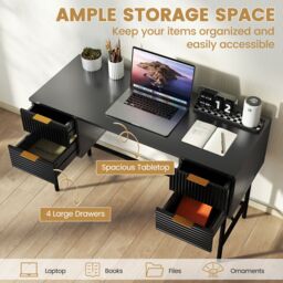 Gymax 120cm Home Office Desk Computer Desk With 4 Drawers & Metal Legs in Black - thumbnail 6