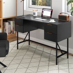 Gymax 120cm Home Office Desk Computer Desk With 4 Drawers & Metal Legs in Black - thumbnail 9