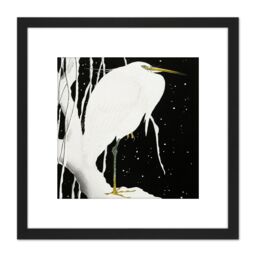 Artery8 Ohara Koson Heron In Snow Japan Painting 8X8 Inch Square Wooden Framed Wall Art Print Picture with Mount in Black - thumbnail 1