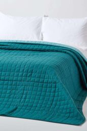 Homescapes Cotton Quilted Reversible Bedspread in Teal - Size: King