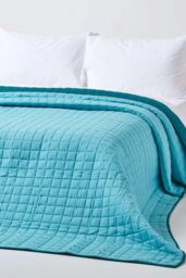 Homescapes Cotton Quilted Reversible Bedspread in Teal - Size: King - thumbnail 4