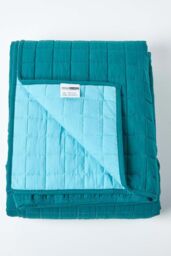 Homescapes Cotton Quilted Reversible Bedspread in Teal - Size: King - thumbnail 2