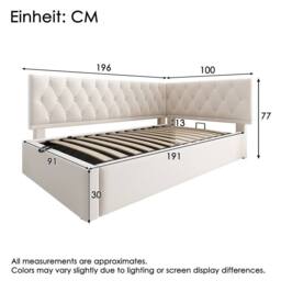 ModernLuxe Upholstered ottoman daybed with hydraulic storage in Beige - Size: Single - thumbnail 2