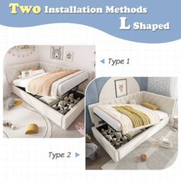 ModernLuxe Upholstered ottoman daybed with hydraulic storage in Beige - Size: Single - thumbnail 3