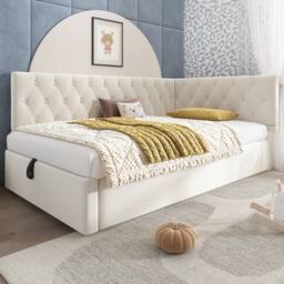 ModernLuxe Upholstered ottoman daybed with hydraulic storage in Beige - Size: Single - thumbnail 9