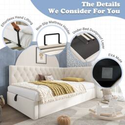 ModernLuxe Upholstered ottoman daybed with hydraulic storage in Beige - Size: Single - thumbnail 5